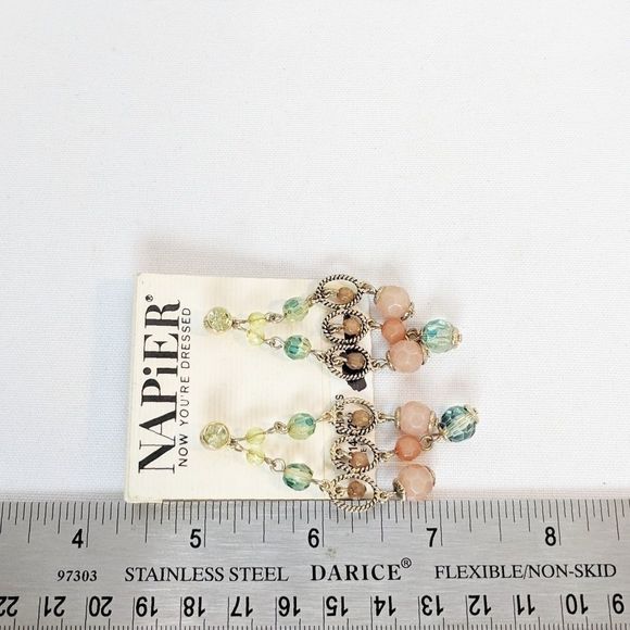 Napier Gold Peach Green Chandelier Earrings - Picture 5 of 7